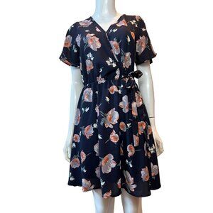 Sienna Sky Floral Wrap Dress V-Neck Short Sleeve Black Size Small